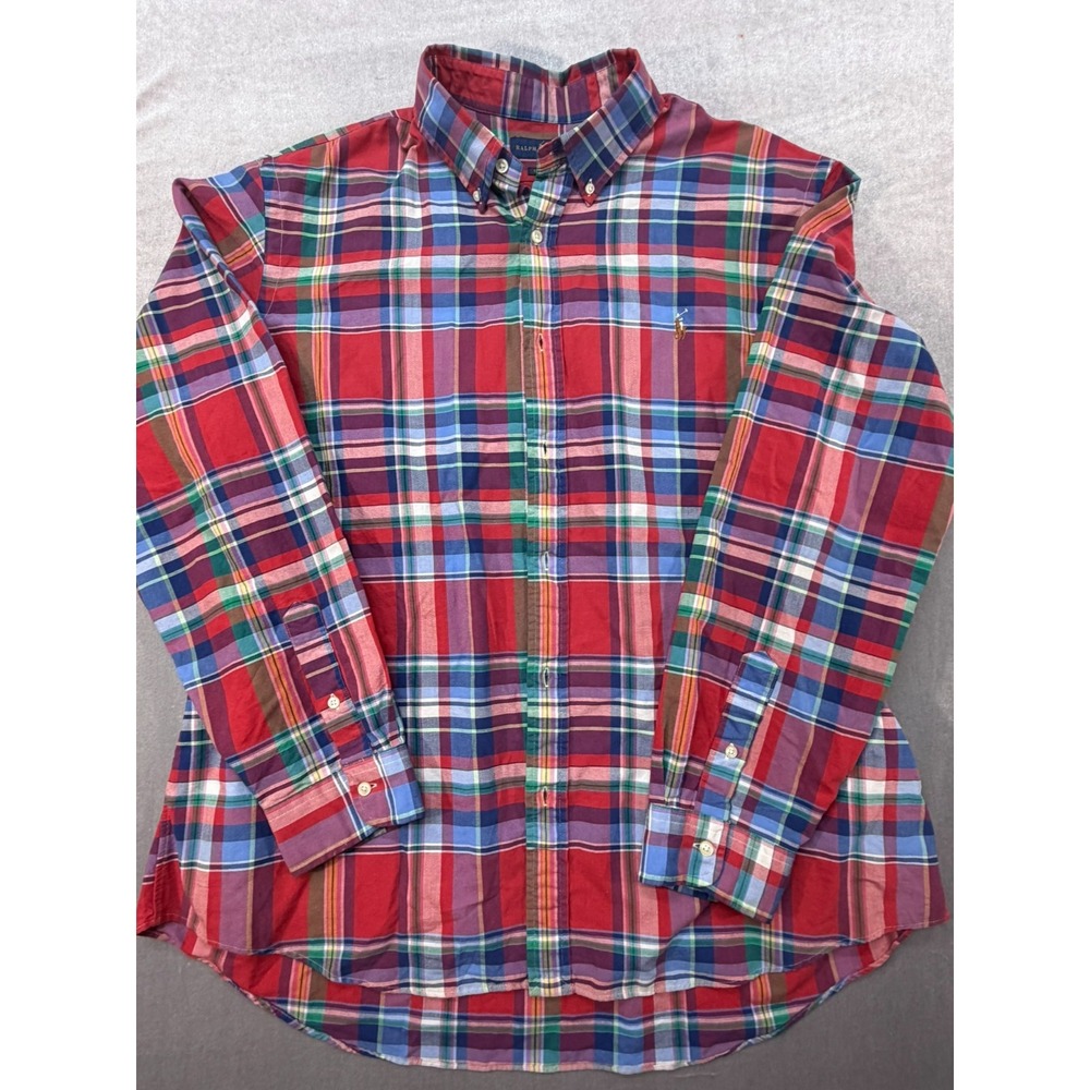 Ralph Lauren Plaid Long Sleeve Button Up Shirt Flesh Pony XXL Classic Fit